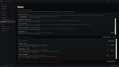 Tweaks screen with plain-English Windows settings. Open full size.
